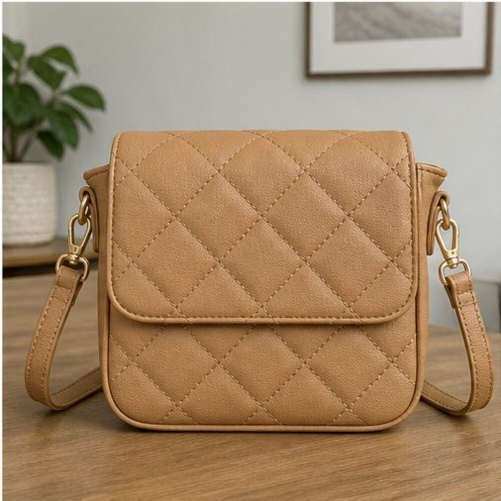 Camel Quilted Crossbody Bag